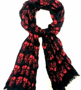 MERINO WOOL Crimson 💀 Skull Crinkle Scarf